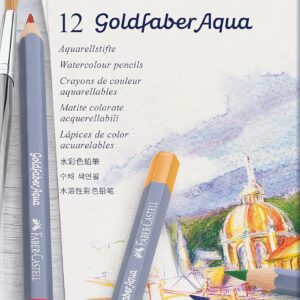 Faber-Castell – Matite acquerellabili Goldfaber, astuccio in metallo da 12 pezzi