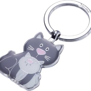 TROIKA CAT & KITTY Portachiavi ad anello e catena, 8 cm, Grigio